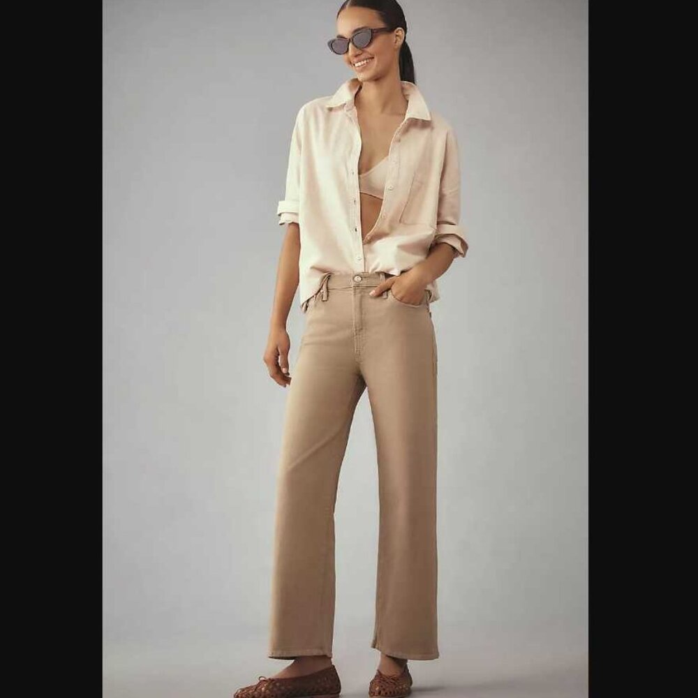 New women's 32 Mother x Anthropologie Dodger flood straight leg jeans in Neutral